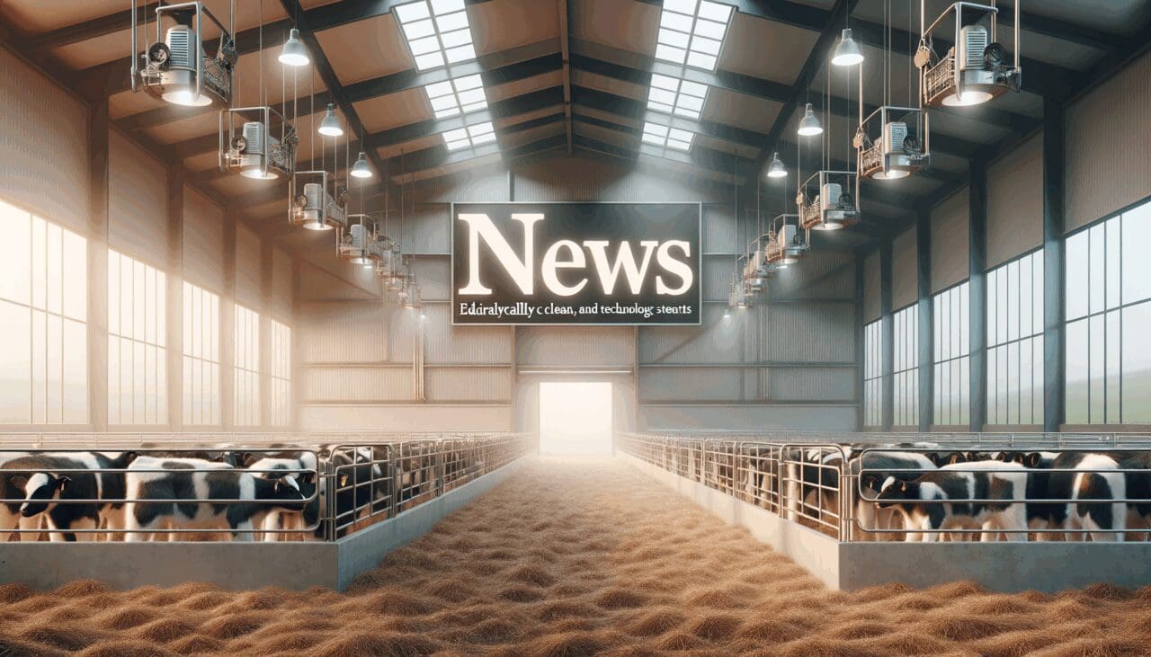 Terneros en un establo moderno con sensores tecnológicos visibles