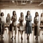 Mujeres emprendedoras reunidas en un espacio de coworking moderno en un país asiático