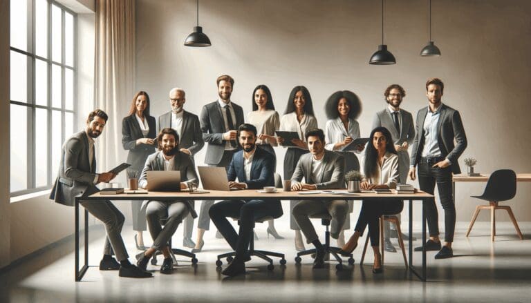 Emprendedores colaborando en un espacio de coworking moderno
