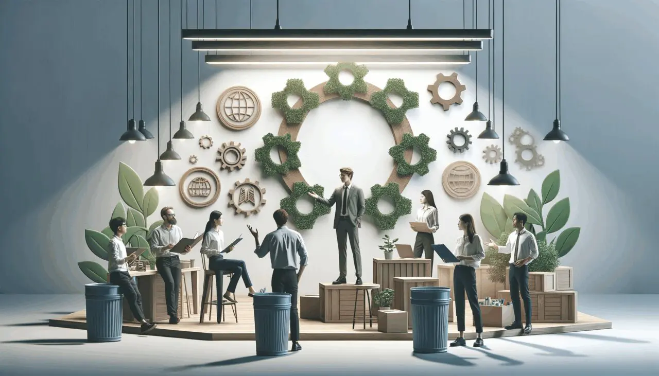 Emprendedores trabajando en un espacio colaborativo con enfoque sostenible