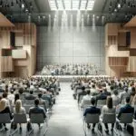 Auditorio moderno lleno de emprendedores durante una conferencia de negocios