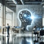 Oficina moderna con ingenieros trabajando en tecnologías de inteligencia artificial