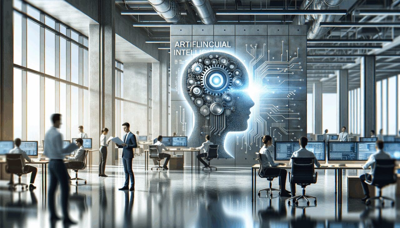 Oficina moderna con ingenieros trabajando en tecnologías de inteligencia artificial