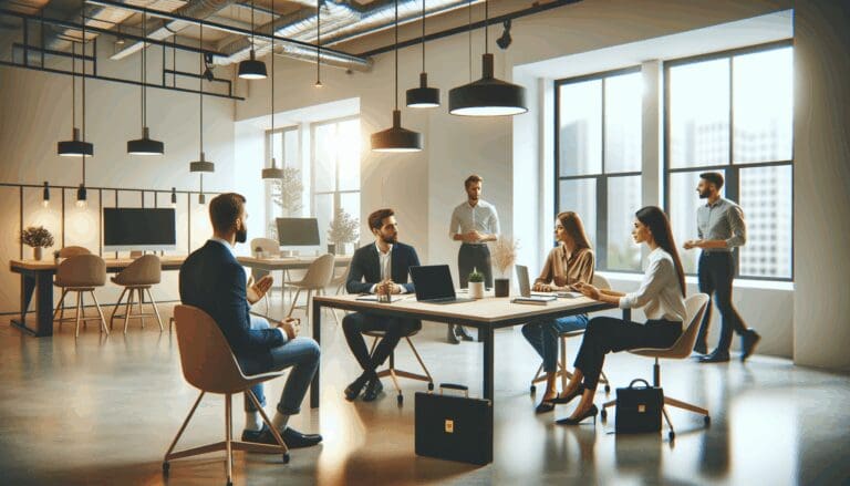 Reunión de emprendedores en un espacio de coworking moderno