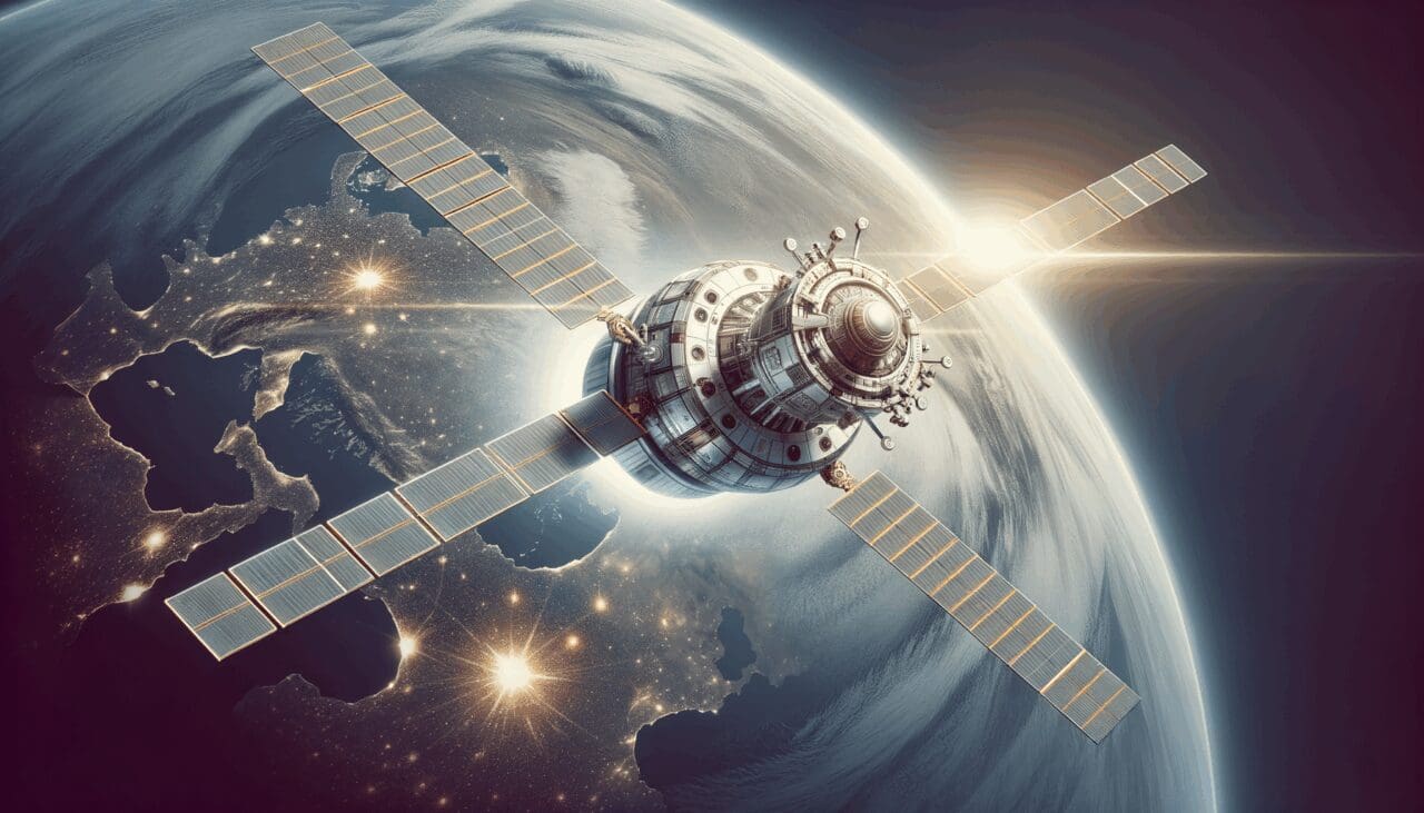 Ilustración de una nave espacial realizando maniobras orbitales sobre la Tierra desde el espacio