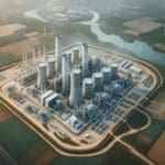 Vista aérea de una planta de energía innovadora rodeada de naturaleza en Quilpué.