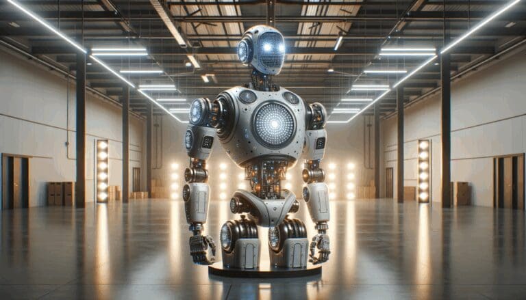Robot avanzado con luces LED en un entorno industrial moderno