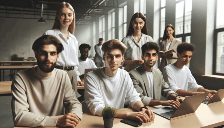 Retrato de jóvenes emprendedores trabajando en un espacio de coworking moderno