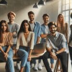 Jóvenes emprendedores colaborando en un espacio de trabajo moderno