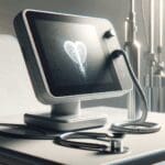 Primer plano de un dispositivo tecnológico moderno sobre una mesa médica