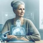 Retrato de una mujer madura en consulta médica con un enfoque tecnológico en salud