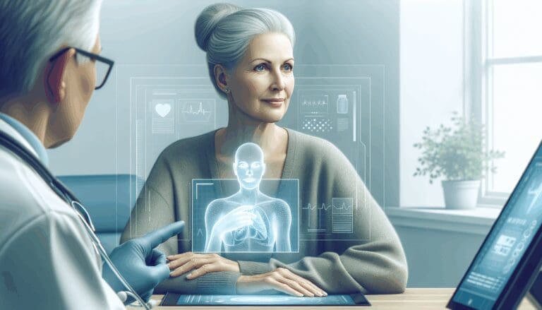 Retrato de una mujer madura en consulta médica con un enfoque tecnológico en salud