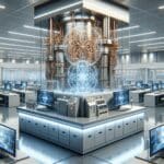 Laboratorio moderno con circuitos cuánticos y equipos de tecnología avanzada