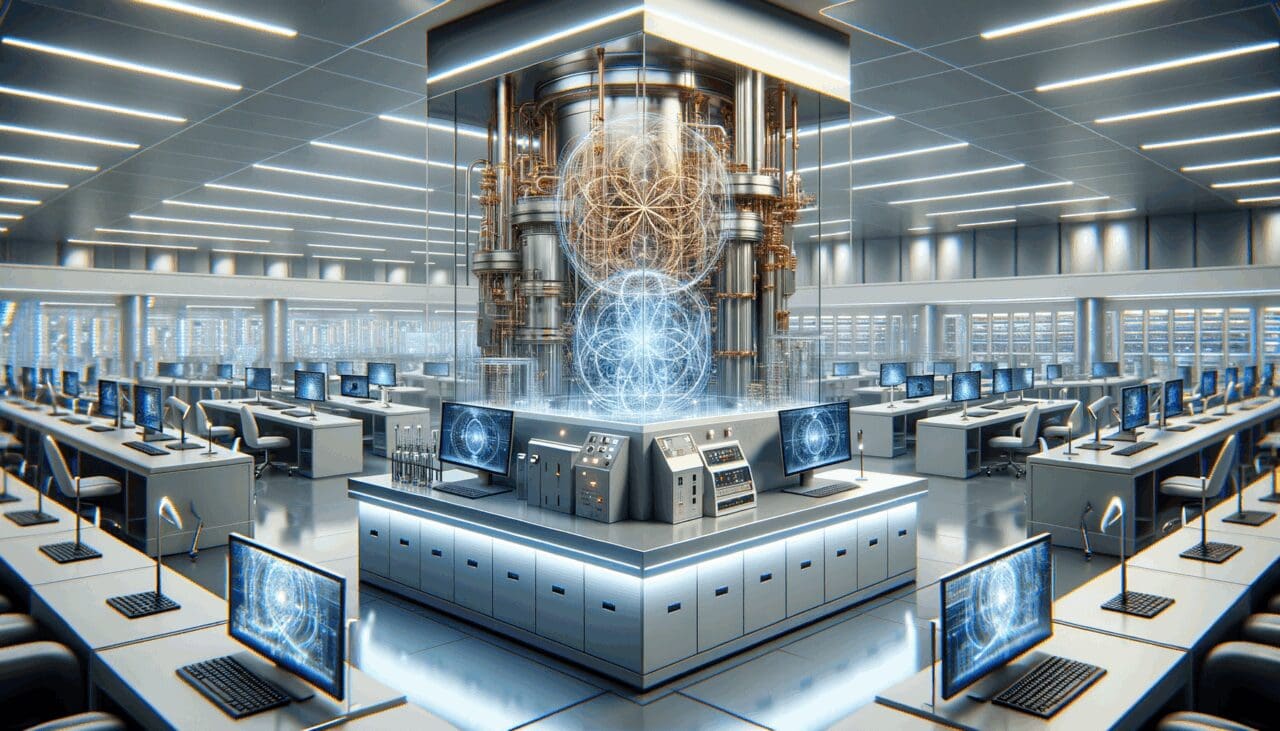 Laboratorio moderno con circuitos cuánticos y equipos de tecnología avanzada