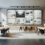 Oficina moderna con pantallas mostrando gráficos y documentos digitales