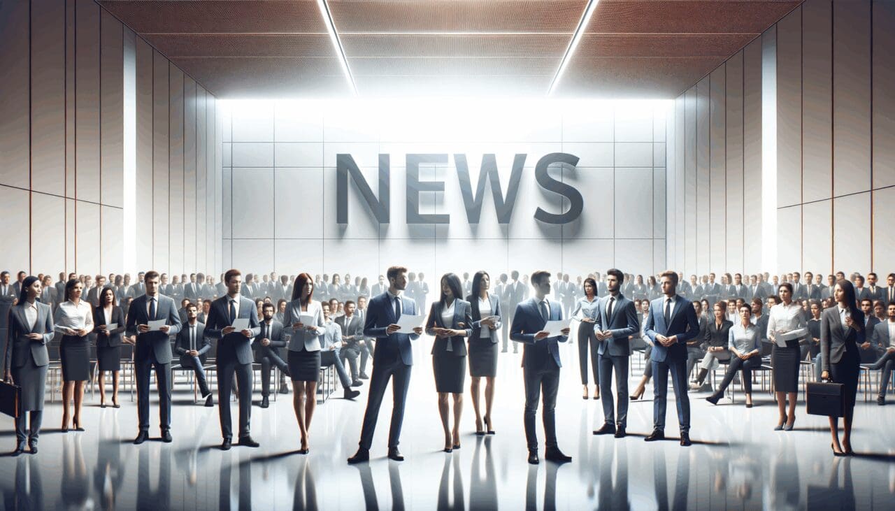 Emprendedores participando en un evento tecnológico en un auditorio moderno