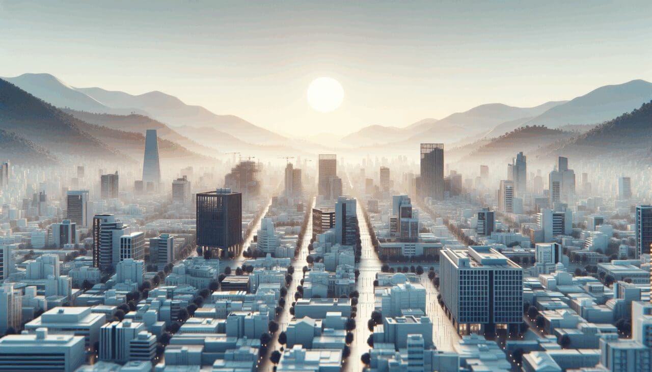 Panorámica urbana de Santiago de Chile con vista a centros de innovación y edificios modernos