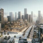 Vista panorámica de Bogotá con edificios modernos y espacios de coworking