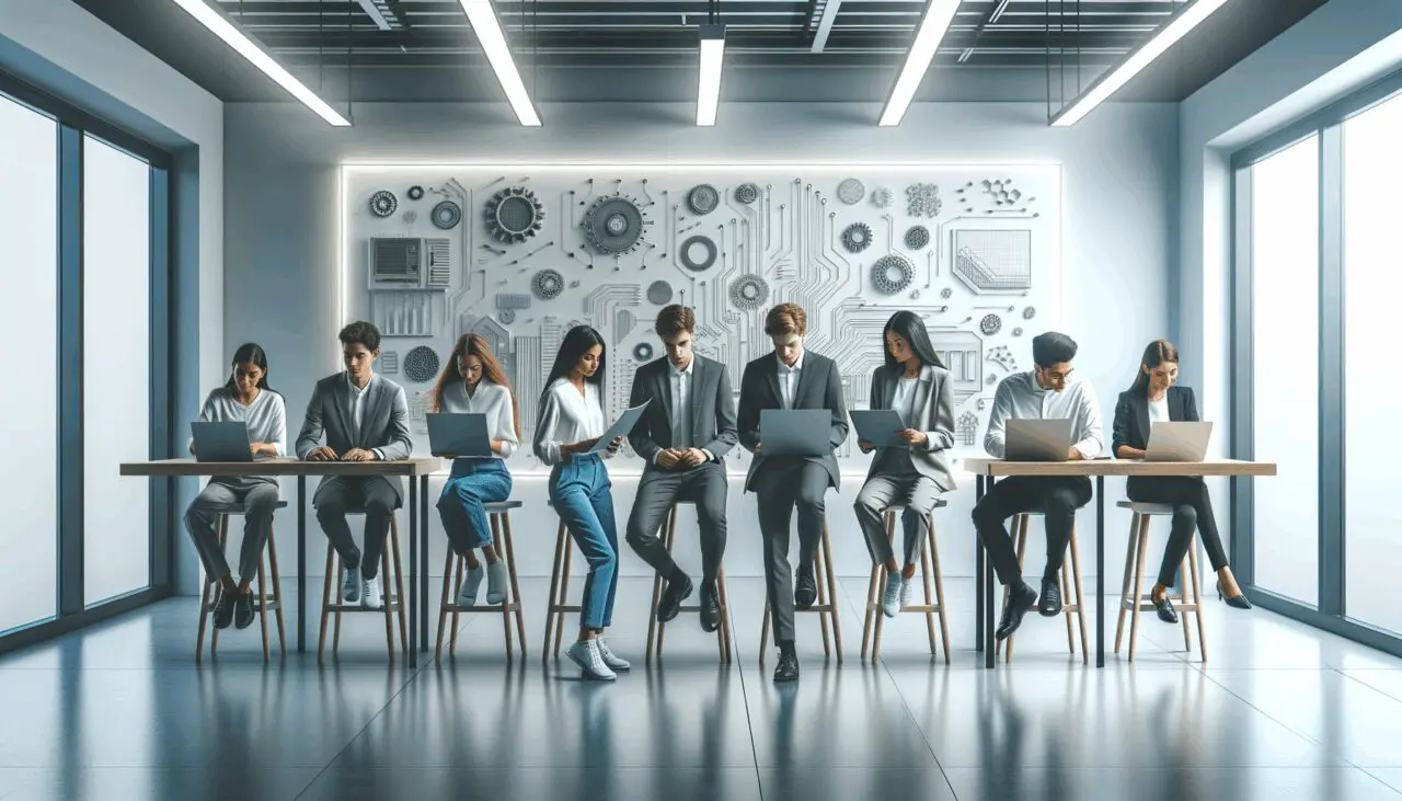 Grupo de jóvenes emprendedores en un laboratorio de tecnología moderna