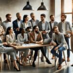 Emprendedores colaborando en un espacio de trabajo moderno