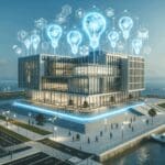 Edificio moderno de innovación con entorno costero, ideal para startups tecnológicas
