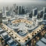 Vista aérea de una ciudad latinoamericana con centros de innovación y espacios de coworking modernos