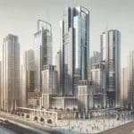 Edificios modernos con tecnología avanzada en una metrópoli latinoamericana.