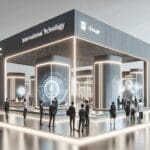 Pabellones modernos y tecnología en exhibición durante un evento tecnológico internacional en París