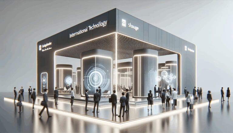 Pabellones modernos y tecnología en exhibición durante un evento tecnológico internacional en París