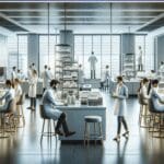 Laboratorio moderno con científicos trabajando en proyectos de biotecnología