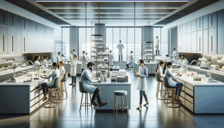 Laboratorio moderno con científicos trabajando en proyectos de biotecnología