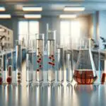 Primer plano de tubos de ensayo con líquidos y bacterias en un laboratorio moderno