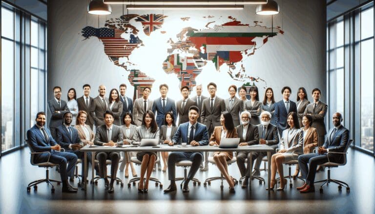 Empresarios internacionales en una reunión dentro de un coworking moderno en Asia