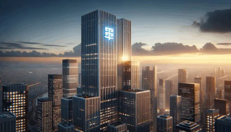 Edificio moderno con el logotipo de Microsoft al atardecer, visto desde abajo