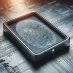 Primer plano de un escáner de huellas digitales sobre una superficie tecnológica