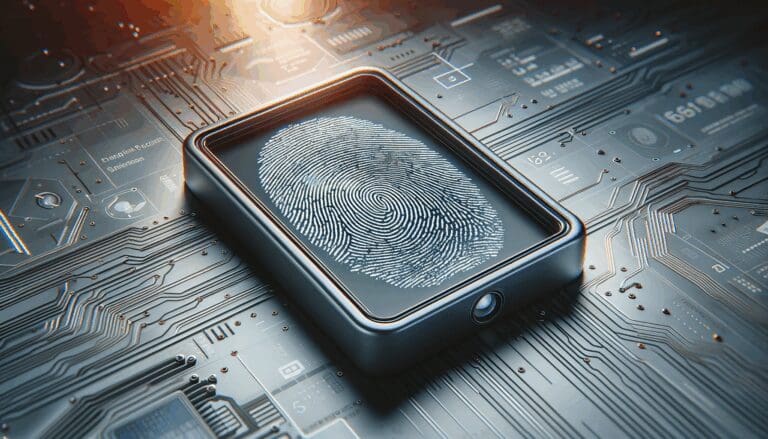 Primer plano de un escáner de huellas digitales sobre una superficie tecnológica