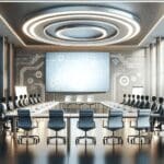 Sala de conferencias moderna en un centro de innovación tecnológica.