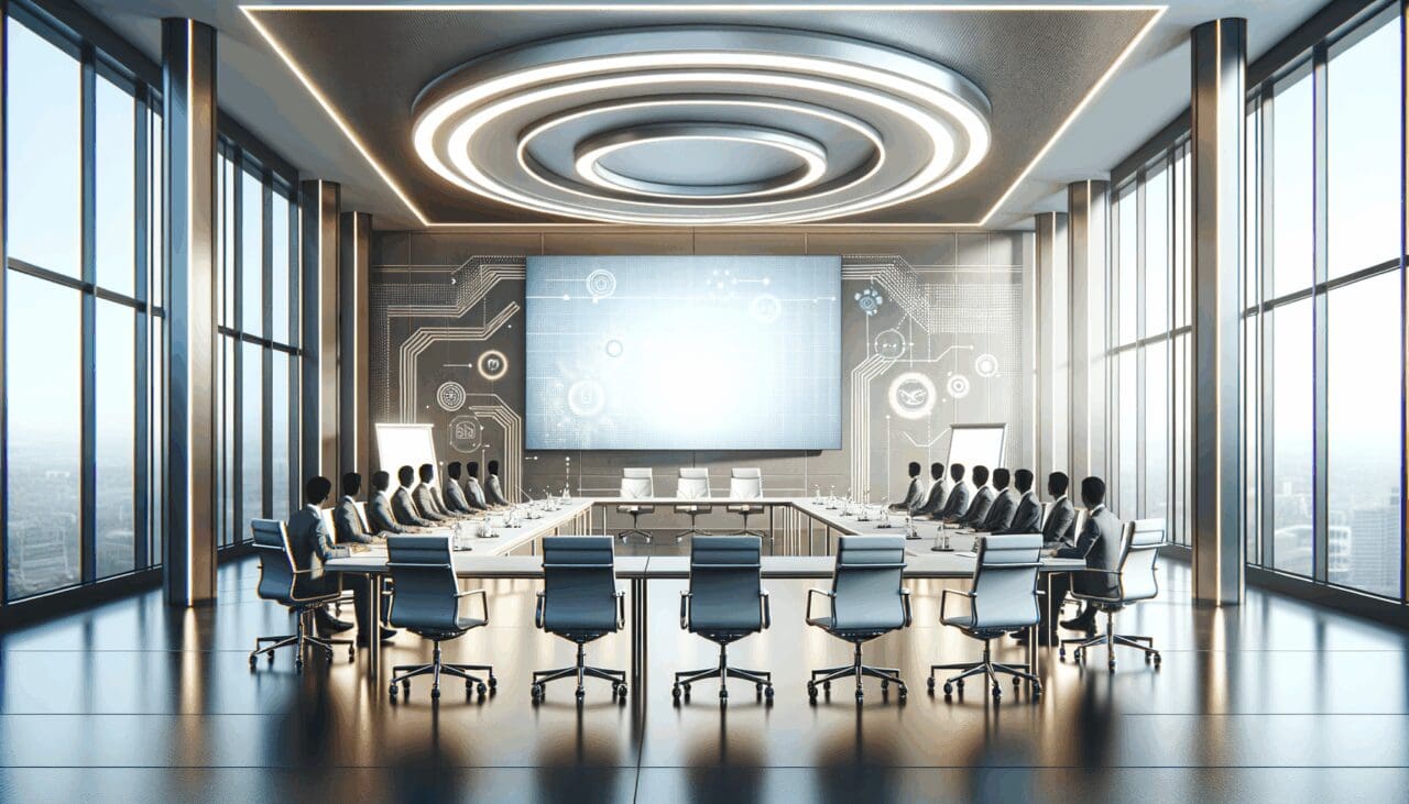 Sala de conferencias moderna en un centro de innovación tecnológica.