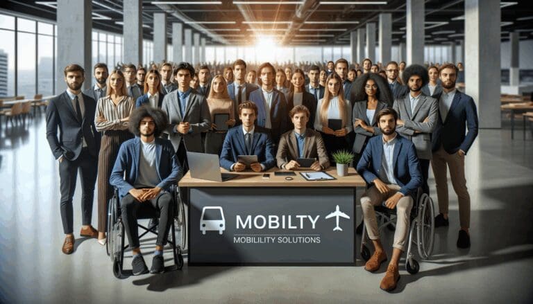 Personas jóvenes en espacio de coworking tecnológico presentando soluciones innovadoras de movilidad