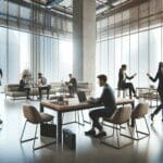 Emprendedores colaborando en un espacio de trabajo moderno