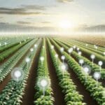 Cultivos agrícolas con sensores tecnológicos instalados entre las plantas