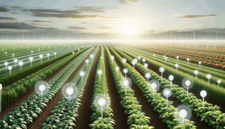 Cultivos agrícolas con sensores tecnológicos instalados entre las plantas