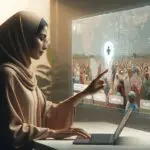 Mujer consultando un mapa digital para localizar puntos de salud en una comunidad rural.