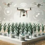 Cultivos tecnológicos con sensores y drones en un entorno rural moderno