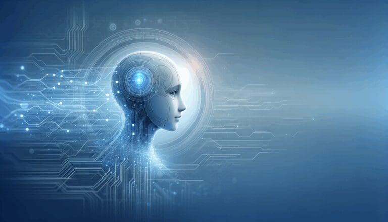 Representación abstracta de inteligencia artificial con un fondo tecnológico en tonos azules