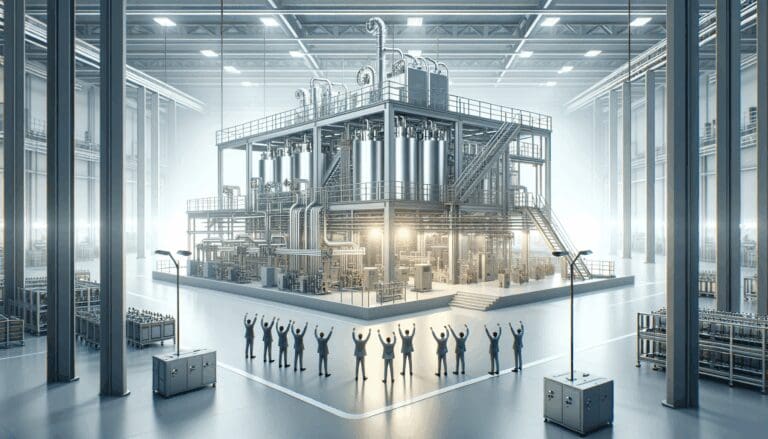 Planta industrial tecnológica con líneas de producción de baterías de litio