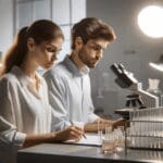 Personas trabajando en un laboratorio de cosmética sustentable