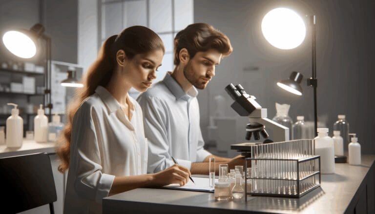 Personas trabajando en un laboratorio de cosmética sustentable