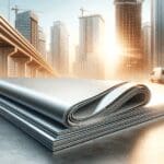 Primer plano de materiales de construcción innovadores sobre un fondo urbano caluroso