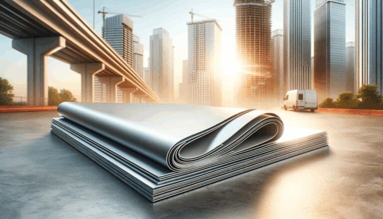 Primer plano de materiales de construcción innovadores sobre un fondo urbano caluroso